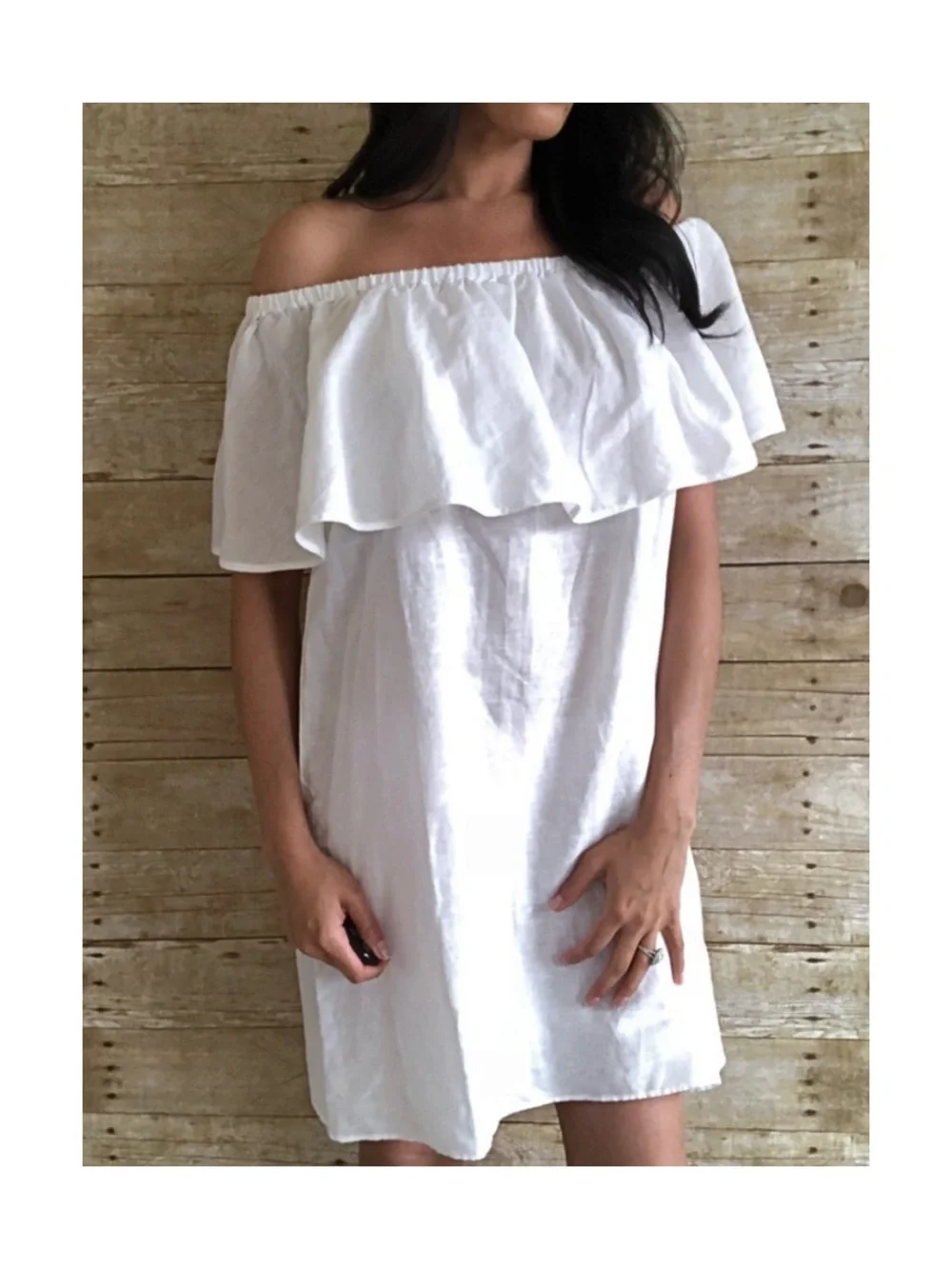 J. Crew White Linen Off-the-Shoulder Ruffle Dress Large